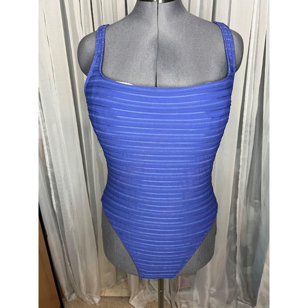 Anne Klein one piece swimsuit ribbed blue